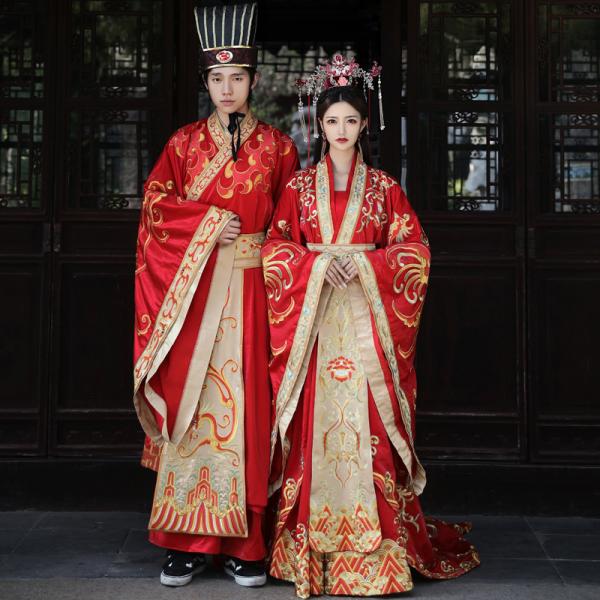 【レディース改良漢服】女性中華結婚式 漢服 レッド 撮影 舞台