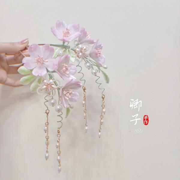 【绒花--春樱】 漢服髪飾り 桜 かんざし 簪 シルク