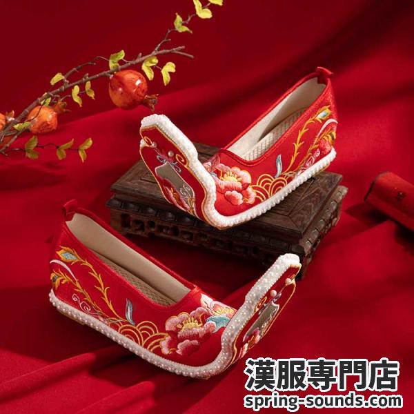 【靴1足】唐制漢服靴　漢服結婚式用シューズ 刺繍靴 チャイナ靴  レディース
