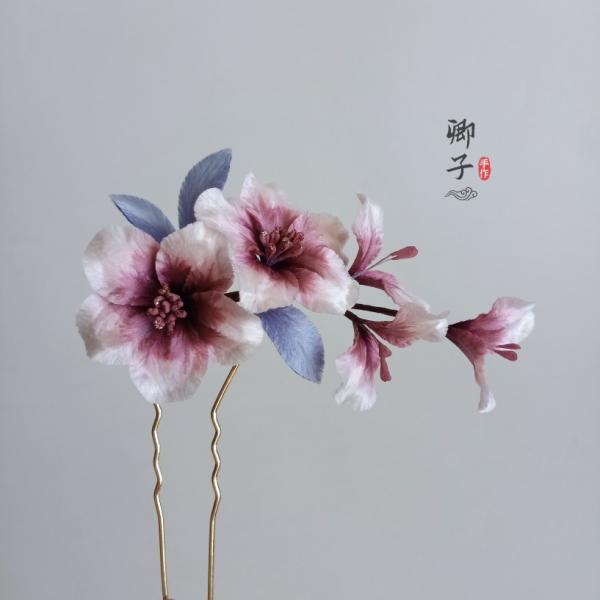 绒花-『吹梦』 漢服髪飾り かんざし 手作り シルク 無形文化遺産登録