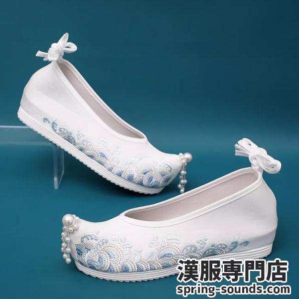 【靴1足】漢服靴 ホワイトレディース 海浪