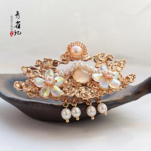 【2本足スティック1点】冠 花ヘアアクセサリー パール ヘッドアクセ   【青雀记--祥云】