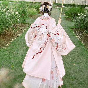 [十三余--丰狐飞花] 「広袖コート1点」贅沢な狐柄刺繍 漢服 中華服 チャイナ服 チャイナ風 撮影 演奏会