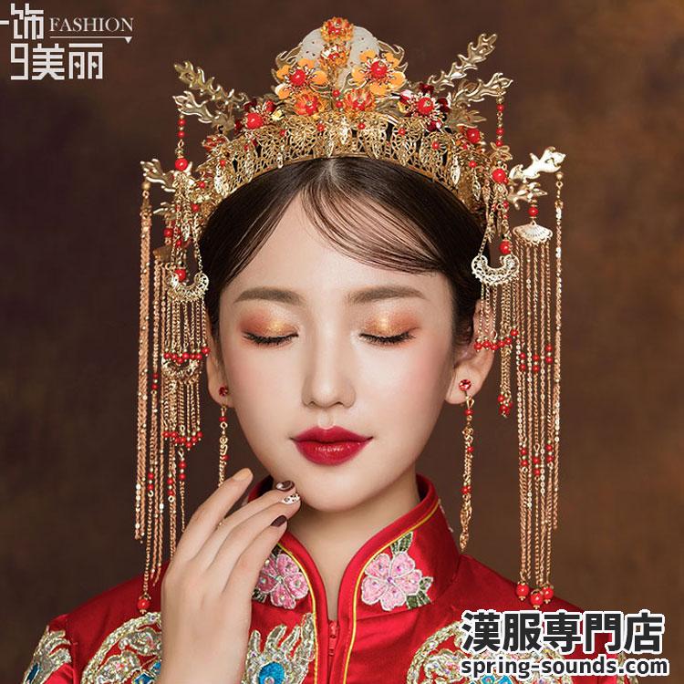 中国風髪飾り 中華風古代宮廷唐装 漢服用アクセサリー フリンジかんざし王冠 王冠 ティアラ 写真撮影道具 結婚式ヘアアクセサリー 公演 イベント 結婚式 チャイナ風髪飾りセット Spring Sounds