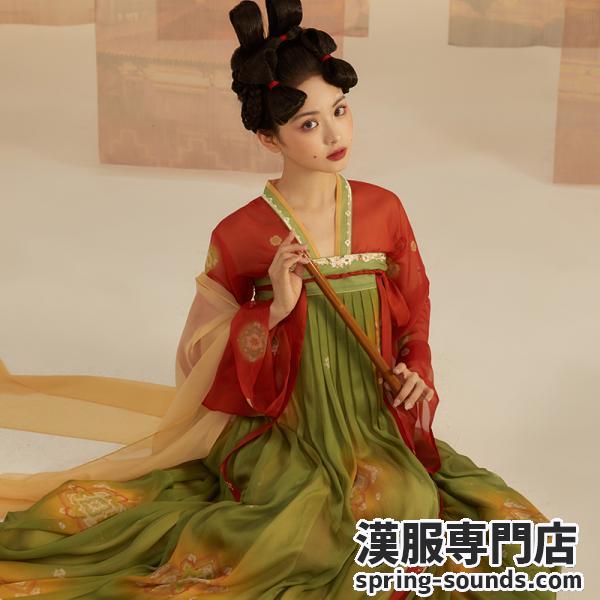 [十三余--唐宫夜宴联名]✿動画ある✿【上着+スカート】シルク 唐制 唐宫夜宴 レディース漢服 チャイナ服 夏