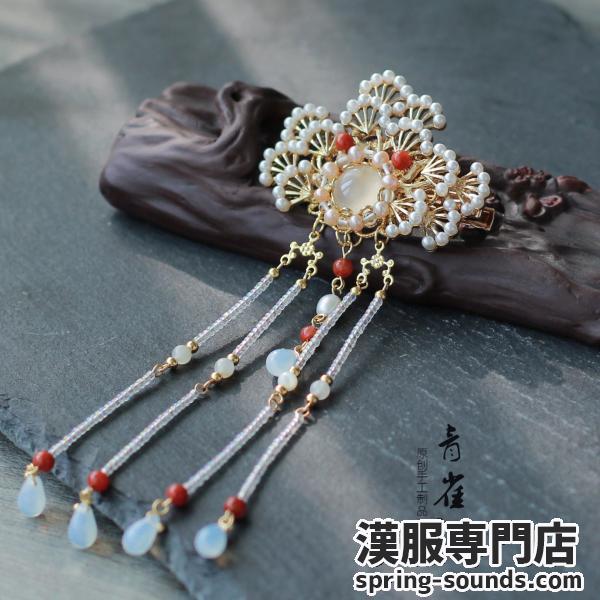 【ヘアクリップ1点】漢服髪飾り 手作り 天然石【青雀记--云中鹤】