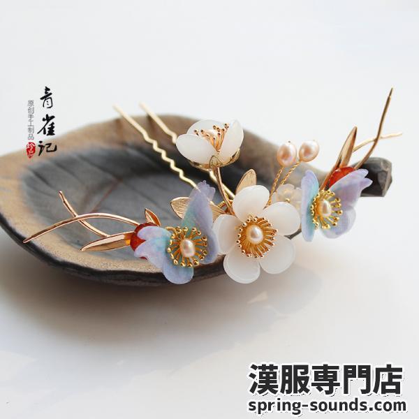 【青雀记--灵汐】【ヘアクリップ1点】漢服髪飾り 手作り 天然石