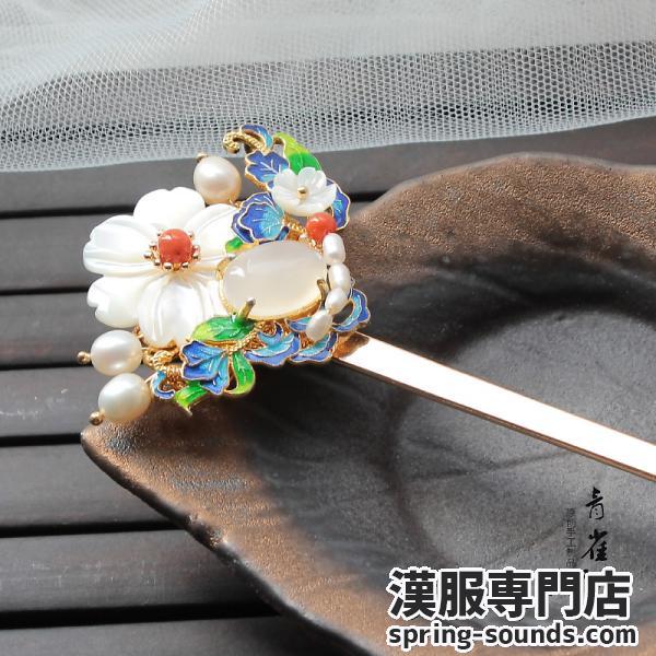 【青雀记--浣珠钗】【かんざし1点】漢服髪飾り 手作り 天然石【青雀记--浣珠钗】