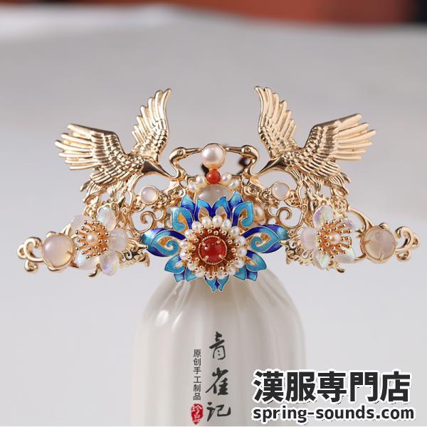 【冠1点】明制漢服髪飾り 手作り 天然石【青雀记--灵雀冠】