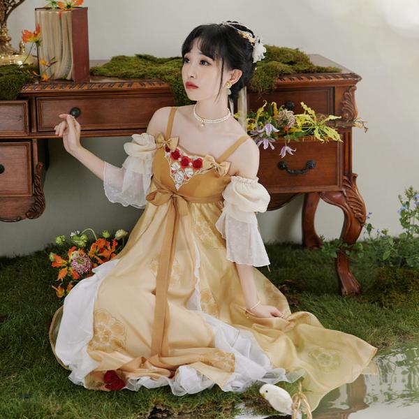 「十三余-午后玫瑰」ディズニーBelle姫風漢服ワンピース ベル姫風 撮影 レディース チャイナ服