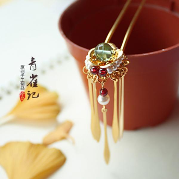 【かんざし1点】漢服髪飾り 手作り 天然石【青雀记--青鸾 】