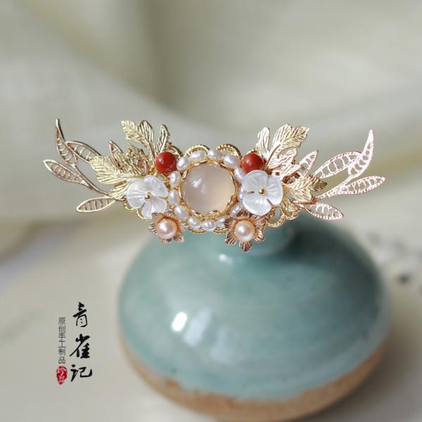 【冠1点】漢服髪飾り 手作り 天然石【青雀记--龙葵红】