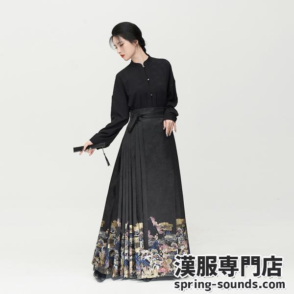 明制漢服スカート 马面裙 レディース漢服  撮影 公演 秋冬「织造司--螺钿山水」