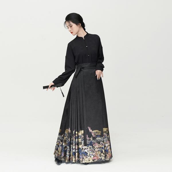 明制漢服スカート 马面裙 レディース漢服  撮影 公演 秋冬「织造司--螺钿山水」