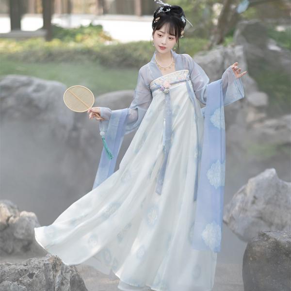 3点セット 唐制漢服 チャイナ服 撮影 花柄刺繍 「西府幽兰--月照庭]」