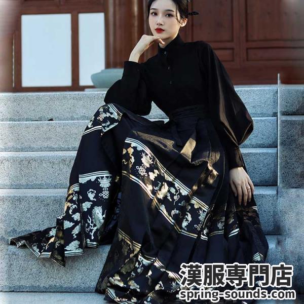 ✿馬面裙✿大きいサイズ 漢服スカート 马面裙 レディース漢服  撮影 ブラック 「昕楠屹」