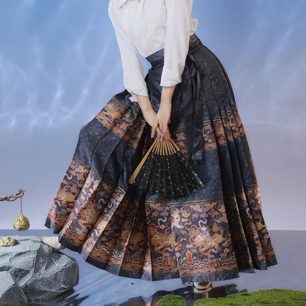 明制漢服スカート 马面裙 チャイナ服 撮影 花柄刺繍 素羽华裳【狮子球】
