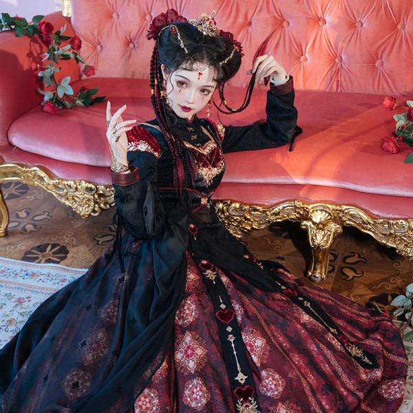 ディズニー 赤の女王 The Red Queen 風ワンピース レディース漢服 チャイナ服　撮影[迪士尼红皇后-桃心盛宴]