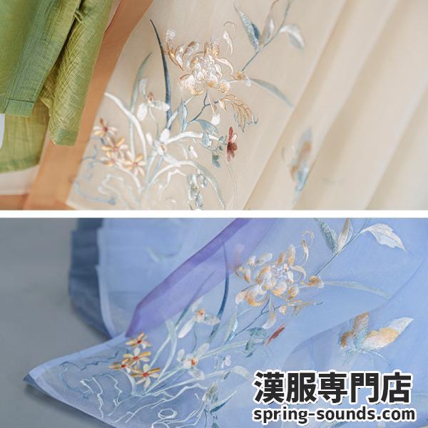 花柄刺繍漢服馬面裙スカート【国画四谱】