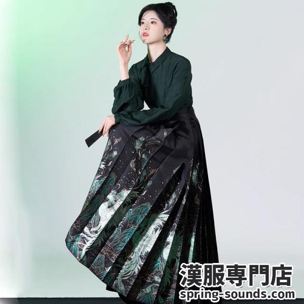 明制漢服スカート 馬面裙 レディース [青羽]