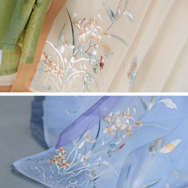 花柄刺繍漢服馬面裙スカート【国画四谱】