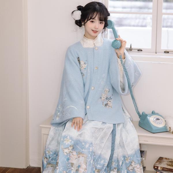 猫柄刺繍 レディース漢服　远山乔【雪狸茶会】