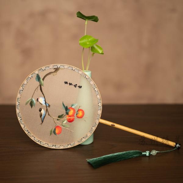 両面刺繍 漢服用団扇 蘇州団扇 うちわ 撮影　丸タイプ