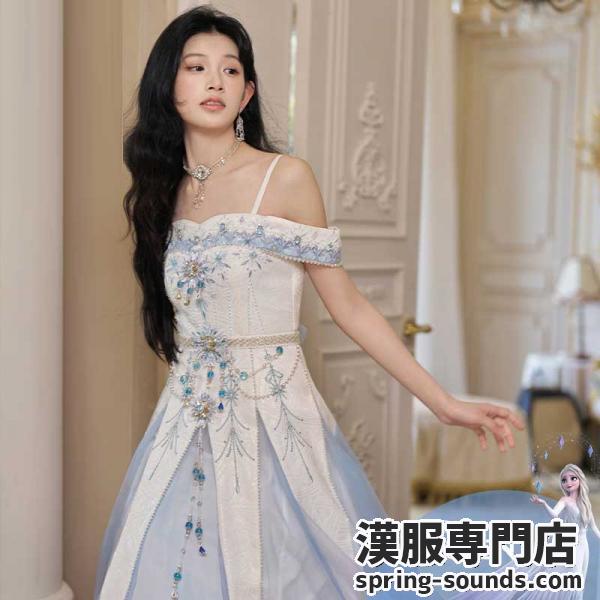 ワンピース ディズニー風漢服 Elsa姫風 エルサ 撮影 アナと雪の女王【迪士尼 艾莎-以冰雪之名】