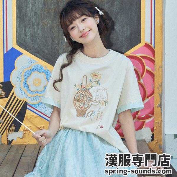 Ｔシャツ 猫柄刺繍　[眠花]