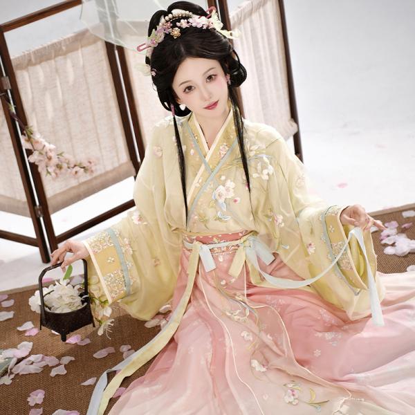 晋制漢服 花柄刺繍 レディース漢服　钟灵毓秀 踏花拾