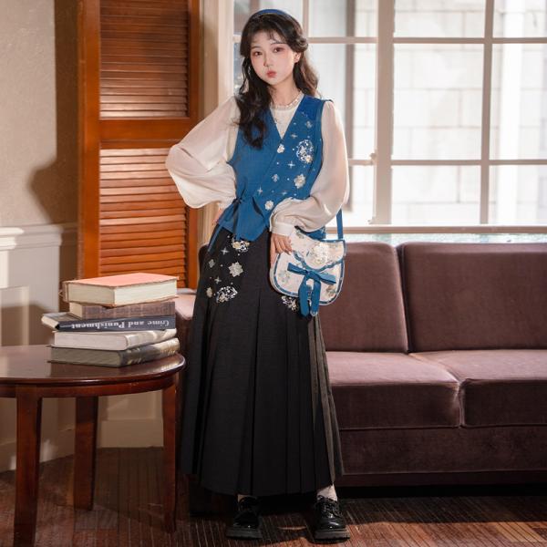 漢服 花柄刺繍 レディース漢服　钟灵毓秀 景釉青禾