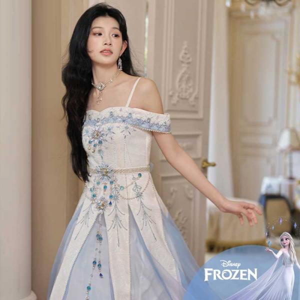 ワンピース ディズニー風漢服 Elsa姫風 エルサ 撮影 アナと雪の女王【迪士尼 艾莎-以冰雪之名】