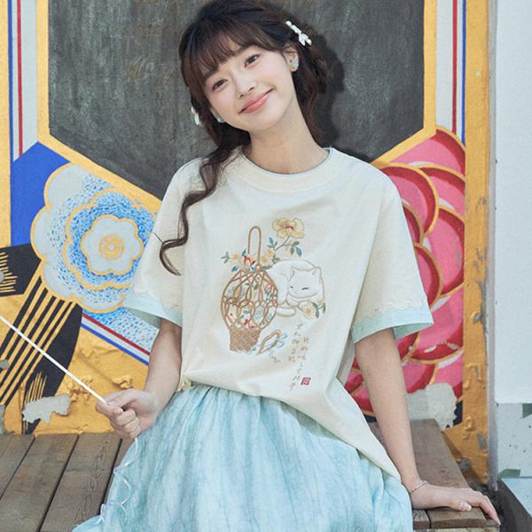 Ｔシャツ 猫柄刺繍　[眠花]