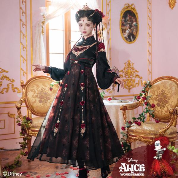 ディズニー 赤の女王 The Red Queen 風ワンピース レディース漢服 チャイナ服　撮影[迪士尼红皇后-桃心盛宴]