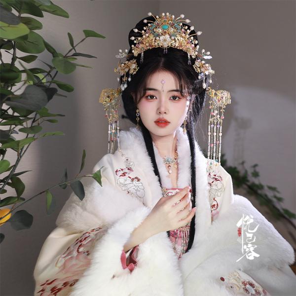 明制手作り冠 天然石　悦己容[金玉雪]