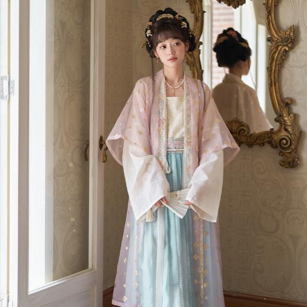宋制刺繍レディース漢服 4点セット  十三余[芙蓉弄影]