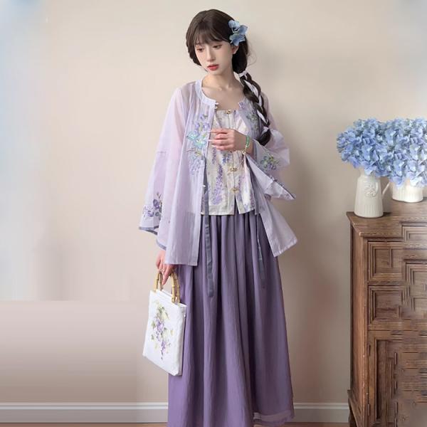 花柄刺繍明制漢服 レディース漢服 【紫丁香】