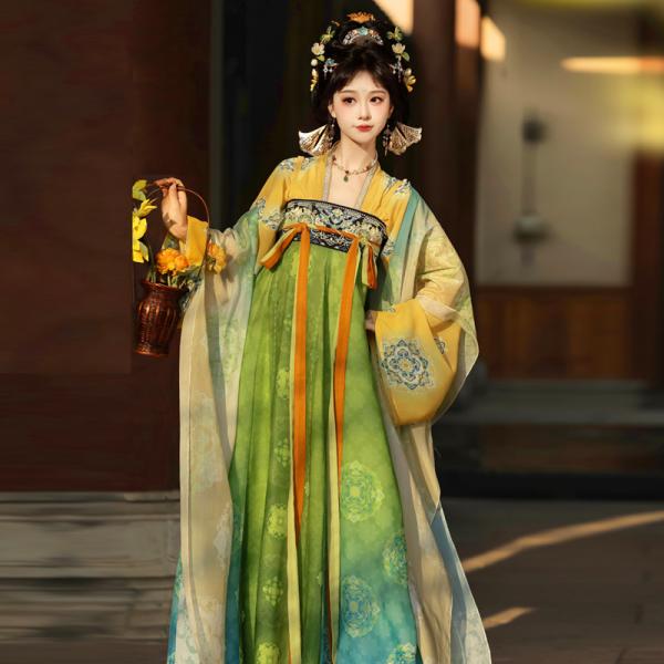 花柄刺繍漢服 唐制レディース漢服　漫汐梭【时景春】