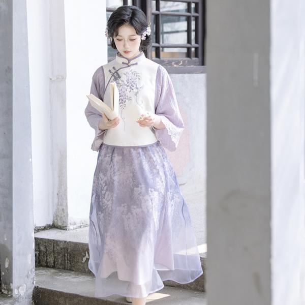 藤花刺繍レディース漢服　[藤香紫穗 ]