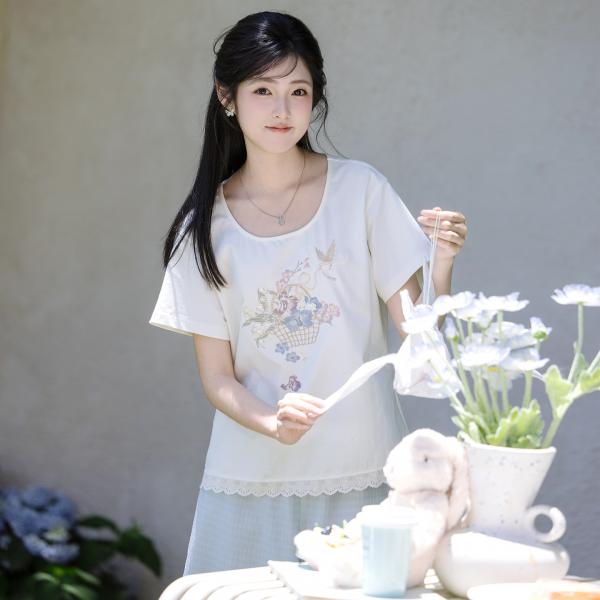 刺繍トップス+ズボン　[一篮夏梦]