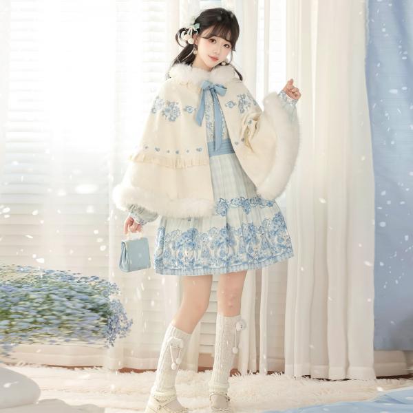 マント　ワンピース　ブルー【云茸初雪】