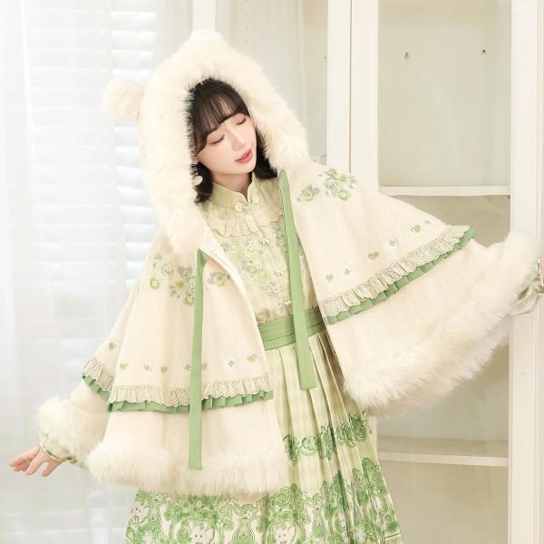 マント　ワンピース　グリーン【云茸初雪】