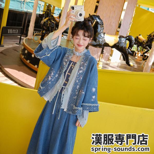 刺繍ジーンズ上下セット レディース  十三余[沐兰灯]