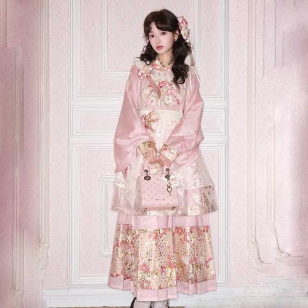 春のレースオーバーエプロン 透かし織金（おりきん） 漢洋折衷セット 十三余[桃夭照影]