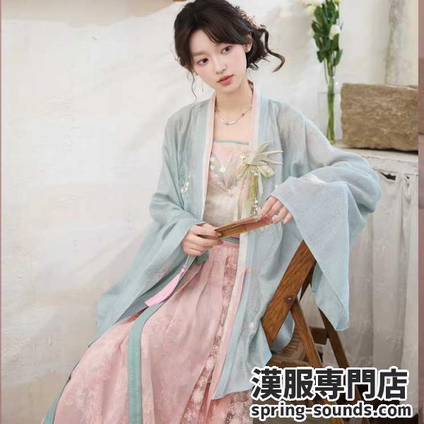 天糸（テンセル）対襟のシャツ & 花鳥刺繍キャミソール & プリント切り替えスカート 宋風　十三余[铃兰川]