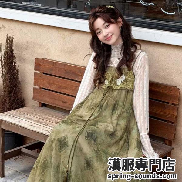 日常向け キャミソールワンピース＋半透明ハイネックインナー 漢元素レディースセット　　十三余[松蔓]