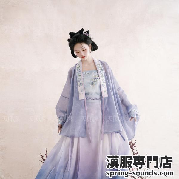 明制 対襟交領 キャミソール グラデーション馬面裙 紫色 国風漢服 春夏新作　无贰集【蓝楹】