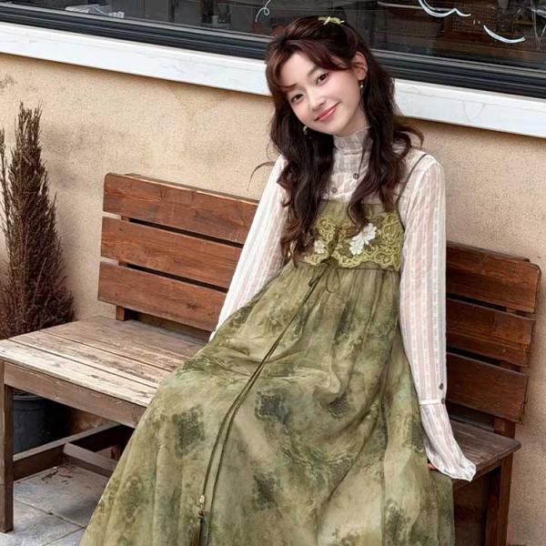 日常向け キャミソールワンピース＋半透明ハイネックインナー 漢元素レディースセット　　十三余[松蔓]