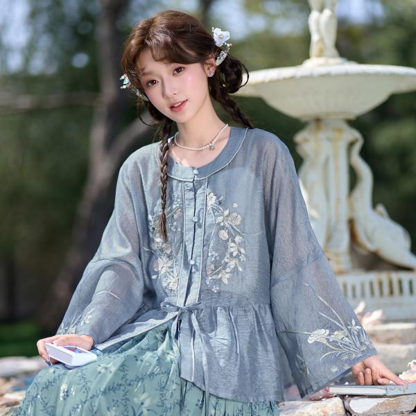 丸襟短衫 ＋ ゴムウエスト褶裙 春夏向け漢服セット レディース 十三余[芊芊]