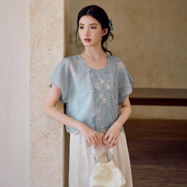 シルク製刺繍トップス　十三余[馥风]